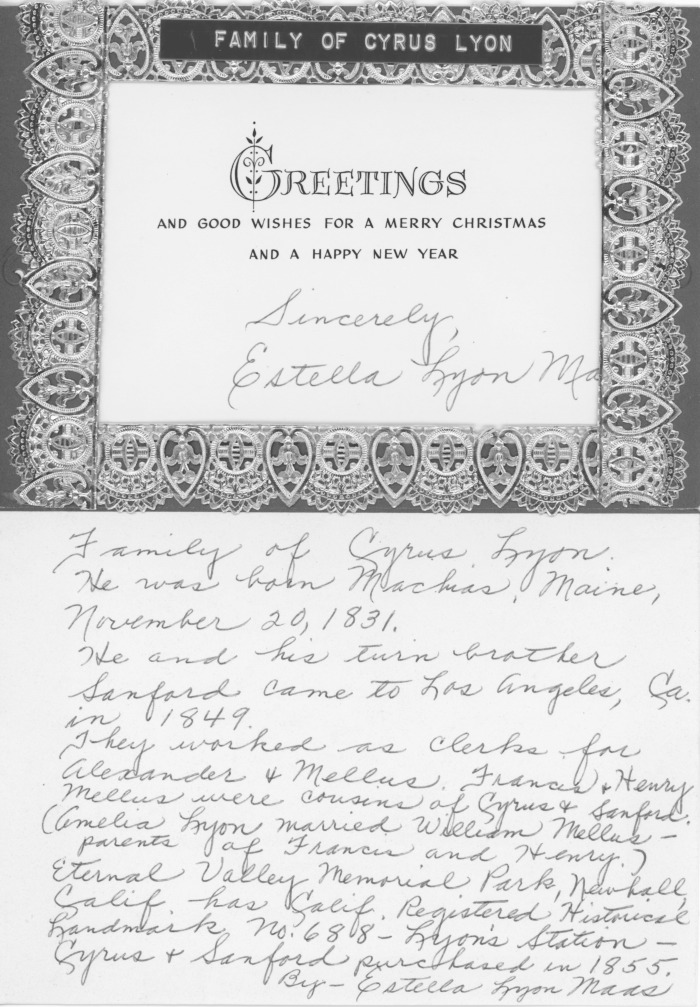Christmas greeting card showing all of their children born in Los Angeles