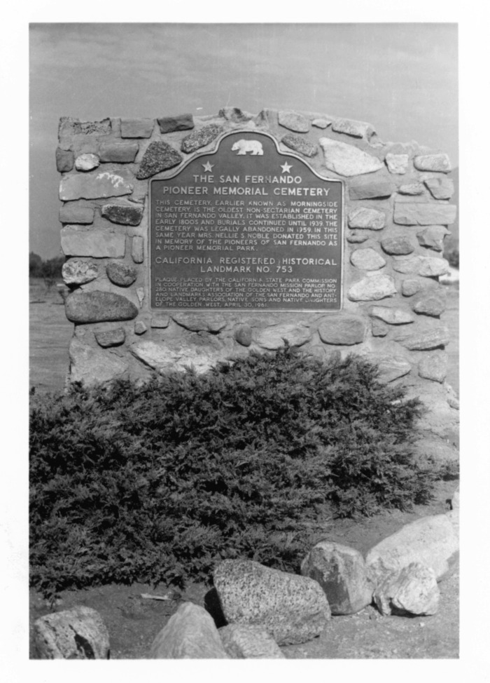 San Fernando Pioneer Memorial Cemetery Plaque
