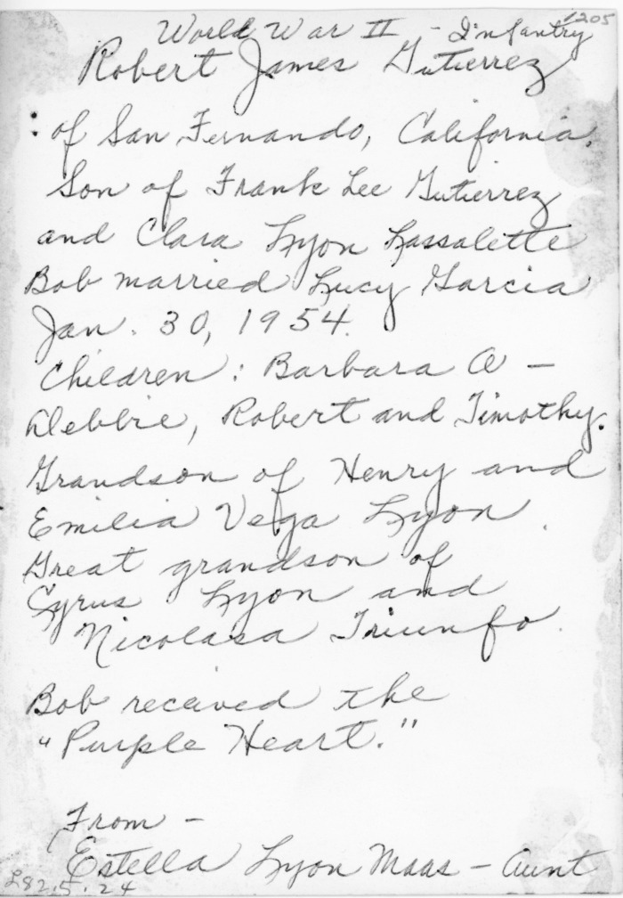 Collection Item Robert James Gutierrez, World War II (Nephew of Estella Maas)