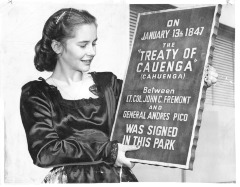 North Hollywood, CA - Campo de Cahuenga - Ceremony to install plaque commemorating the signing of the Cahuenga Treaty - Joan Kengla is holding plaque