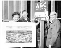 Van Nuys, CA - New plant for Birmingham High School - Residents urging support for school bonds ballot measure - Gale Storm (left, actress)