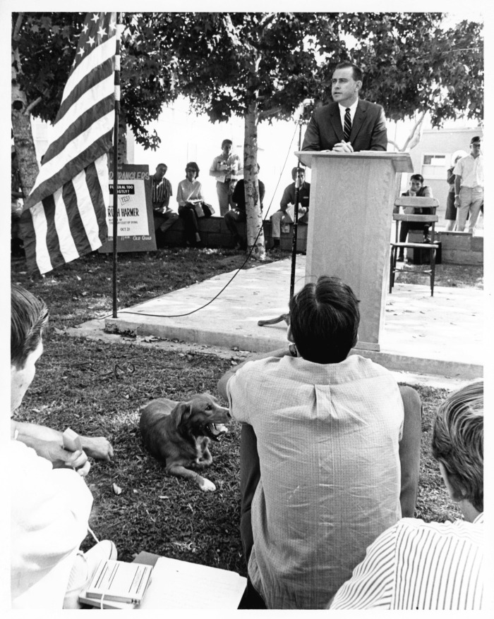 Van Nuys, CA - Los Angeles Valley College - John Rousselot, speaker (facing camera) - Flag Day