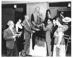 North Hollywood, CA - Campo de Cahuenga - Display of painting of General Andres Pico by Orpha Klinker - Left to right: Eldred L. Meyer
