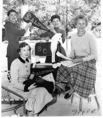 Van Nuys, CA - Valley Trojans Club preparing for opening football game - Miss James W. Gerig, Mrs. Robert K. Jones, Mrs. William R. Megowan, and Mrs. E. William Sparr