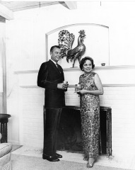 Encino, CA - Encino Oaks - Mr. and Mrs. Ben Morris, Jr. in front of fireplace in their home - Save the Oaks Society