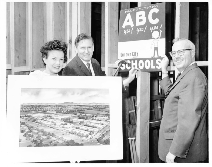 Van Nuys, CA - New plant for Birmingham High School - Residents urging support for school bonds ballot measure - Gale Storm (left, actress)