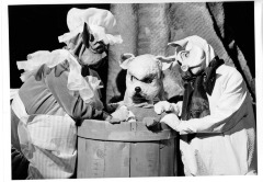 Northridge, CA - Play at San Fernando Valley State College - Lyn Garner (left), Blake Maxum (center), and Connie Greenseid acting out the story of Winnie the Pooh