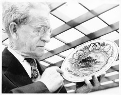 North Hollywood, CA - Campo de Cahuenga - Dinner plate depicting history of California - William Allen holding plate