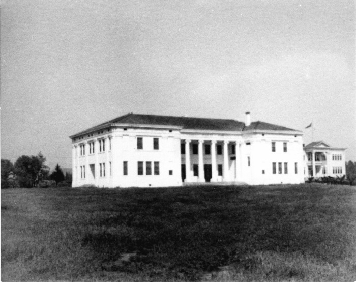 San Fernando, CA - Original site of San Fernando High School - Building in front is the west side of the industrial arts and library building, 1913 or ca. 1915/1916 - Right side of building built in 1906