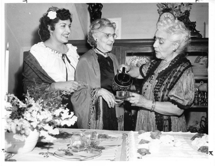 San Fernando, CA - Lopez Home - Open house in Lopez Home - Standing from left to right are Evalena Quintanar, Ramona Shaug, and Kate L. Millen