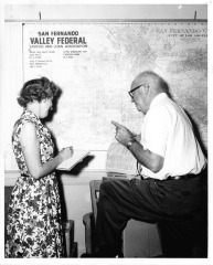 San Fernando, CA - Copeland, L.A. - L.A. Copeland and Helen Forbes of the San Fernando Chamber of Commerce compile list of names and addresses of Valley residents to send to woman in North Carolina