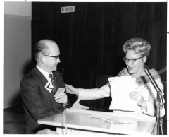 San Fernando, CA - Left to right are Dr. Emory Darter and Mrs. Peggy Kimmel, chair of the Life Membership Committee