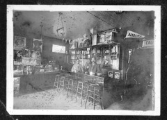 San Fernando, CA - Ice cream parlor - Nathaniel Pico (son of Benjamin and Anna Pico) and Eugene Oliver behind counter - On Maclay between first and second streets