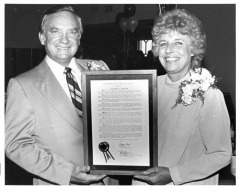 San Fernando, CA - San Fernando Chamber of Commerce - Incoming President Marge Torge presents certificate to outgoing President Richard Hester