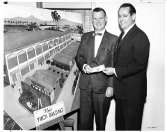 Van Nuys YMCA - Ed Reinecke donates money to another man for a new YMCA building - Other man is possibly Norman Curtis