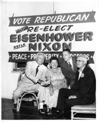 Pacoima, CA - Republican rally - Congressman Edgar W. Hieslang discusses speech with, from left to right, Mrs. C.W. Manfull