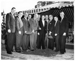 Ground breaking for San Fernando Valley State College - Man with shovel is California Governor Goodwin Knight - The remaining men, from left to right, are: Assemblyman Pat McGee