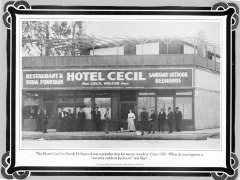 North Hollywood, CA - Hotel Cecil - Southwest corner of Magnolia and Lankershim. Proprietor Mrs. Cecil Wilcox in front wearing white blouse