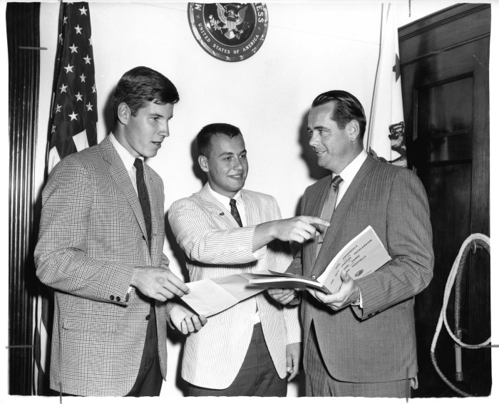 U.S. Congressman of 27th District, Ed Reinecke, talking with unidentified students
