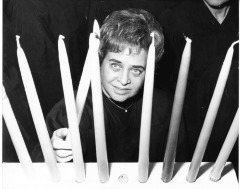 Hanukkah - First candle lit by Jaek (sp?) Goldstyn of North Hollywood - She is a member of the woman's group of Rodef Sholom Temple
