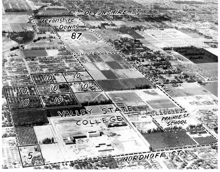 Northridge, CA - San Fernando Valley State College (CSUN) - Aerial view of Valley State campus