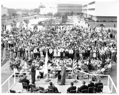 Northridge, CA - San Fernando Valley State College (CSUN) - Governor Pat Brown speaks to campus groups