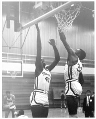 Northridge, CA - San Fernando Valley State College (CSUN) - Basketball players Stan Swinger (left) and Ollie Carter (right)