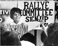 Northridge, CA - Valley State College (CSUN) - Rally committee seeks new member during freshman orientation. Students urged to sign by Jeannie Basso