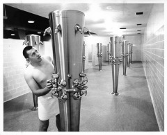 Northridge, CA - Valley State College (CSUN) - Jim Hand trying out new showers that were installed in new gym