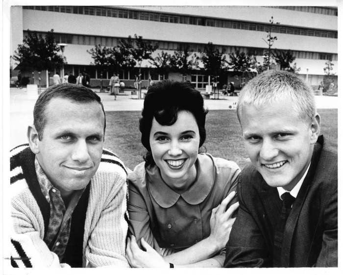 Northridge, CA - San Fernando Valley State College (CSUN) - Three members of the first freshman class - From the left are Steven Goldstone, Wendy Holden, and Bill Sloan