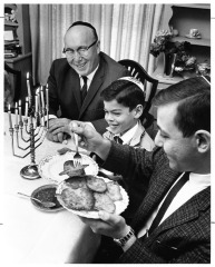 Hanukkah - Latkes tempt Rabbi Morris Margolis and Mark and Kenneth Luvin