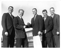 Northridge, CA - San Fernando Valley State College (CSUN) - Fraternity elects officers - William Sloan, President of Delta Sigma Nu (2nd from left)