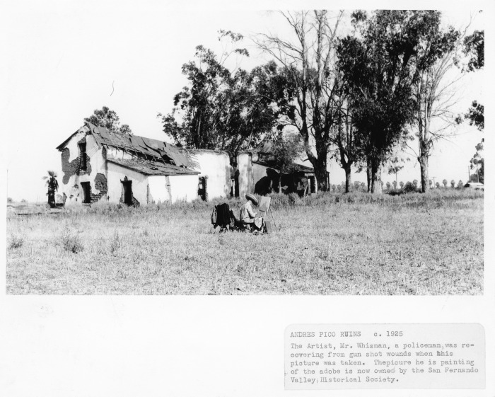 Andres Pico Adobe, Mission Hills, CA, "Mr. Wiseman, policeman, doing a painting of the adobe"