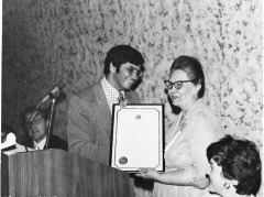 Robbins, Senator Alan awards presentation to society received by Elva Meline