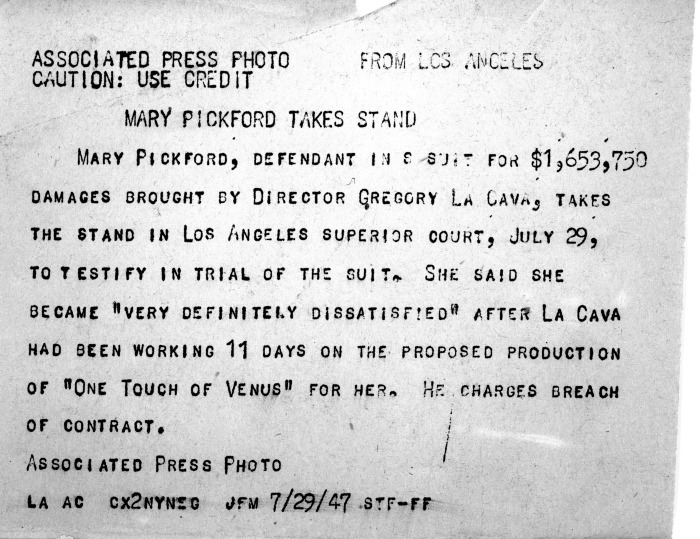 Pickford, Mary testifying in Superior Court, 1947