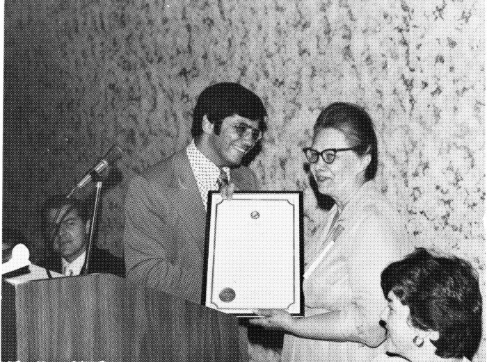 Robbins, Senator Alan awards presentation to society received by Elva Meline